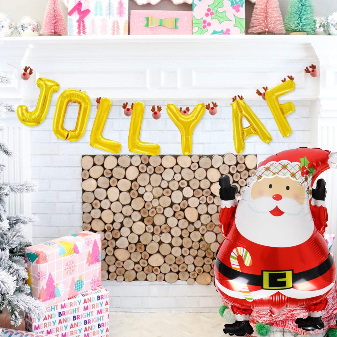 Jolly Christmas Af Party Decorations - JOLLY AF Balloon for Friendasmas Holiday Xmas Party Decoration