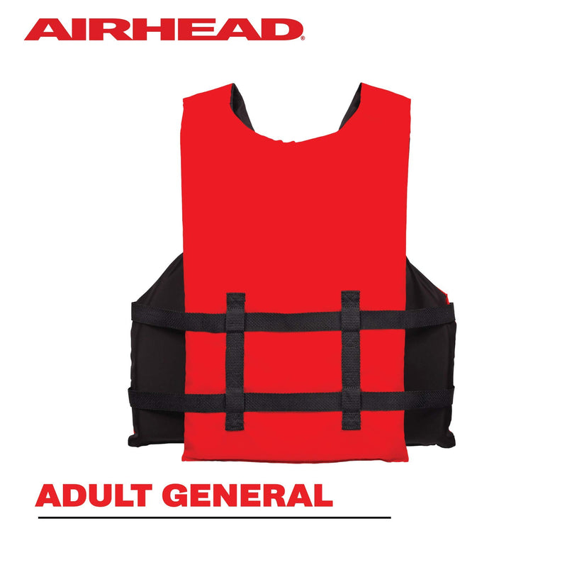 AIRHEAD Life Jacket General All Purpose, US Coast Guard Approved Type III unisex adult Life Vest Perfect for Boating and Personal Watercraft Use - 4 Pack, Red