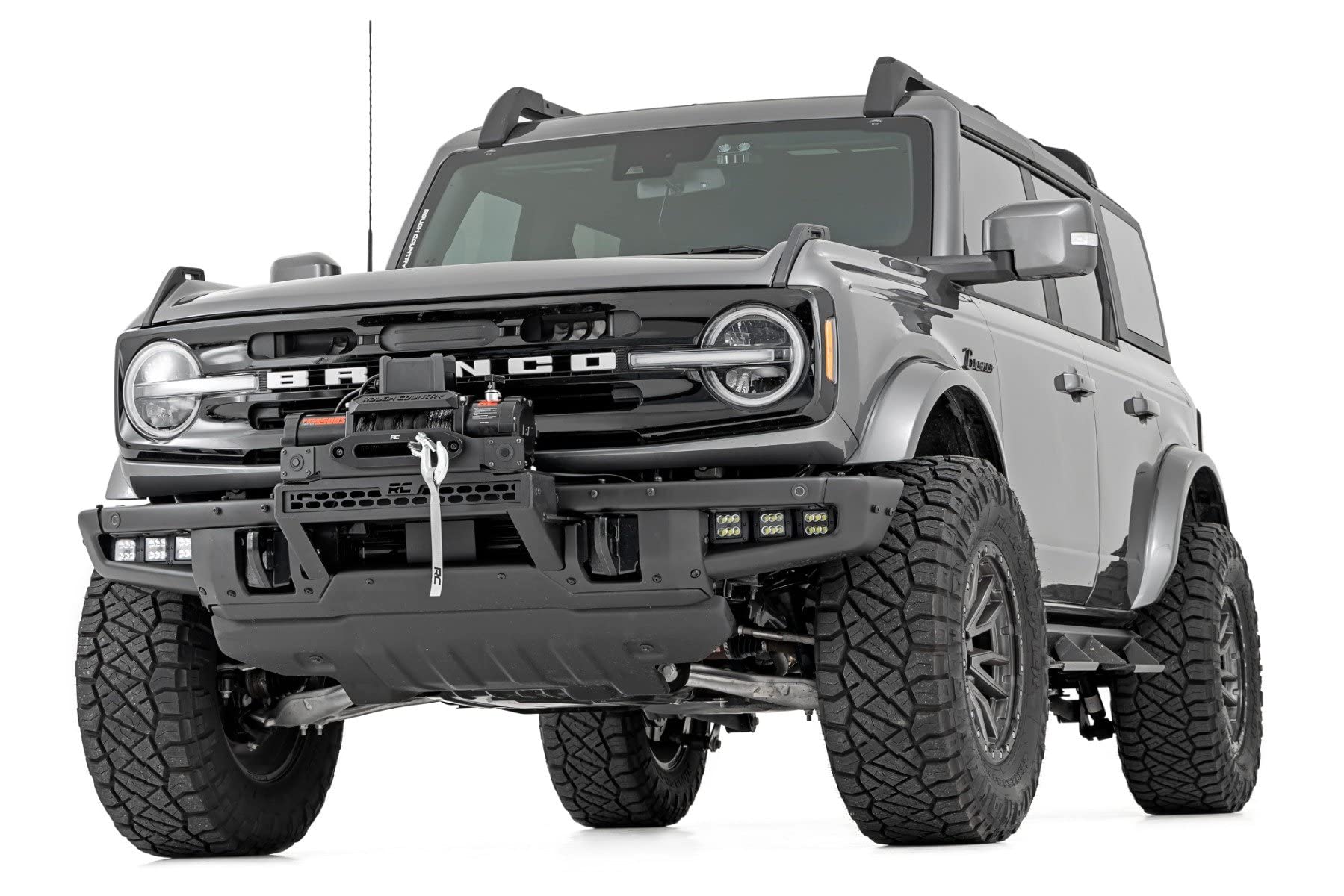 Rough Country Winch High Mount for 2021-2024 Ford Bronco - Fits 9,500LB+ Winches & 20" LED Light Bars, Off-Road Front Bumper Upgrade