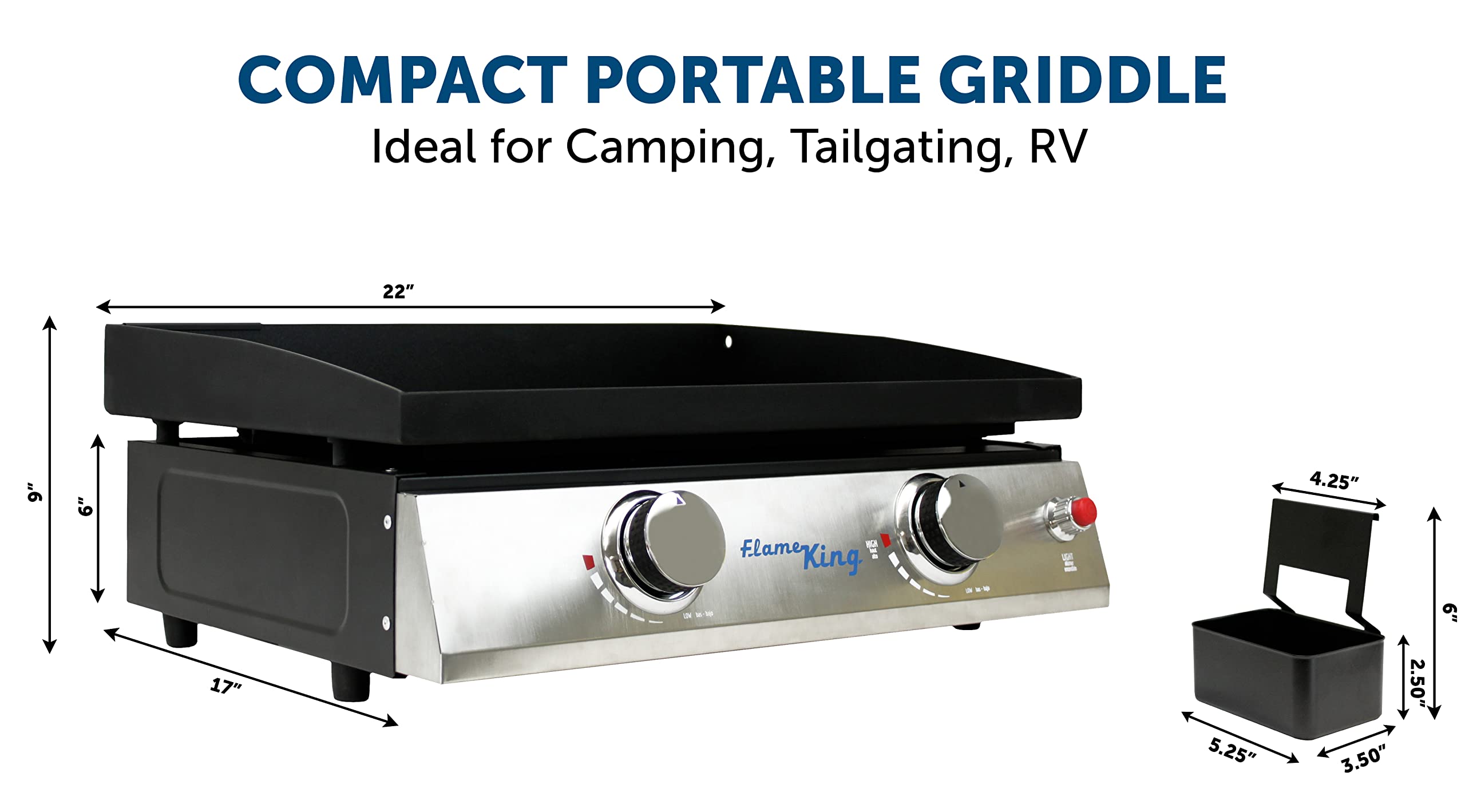 22-inch Flame King Double Burner Flat Top Griddle for Outdoor BBQ Grill, Portable Propane Gas Griddle for Camping and Tailgating