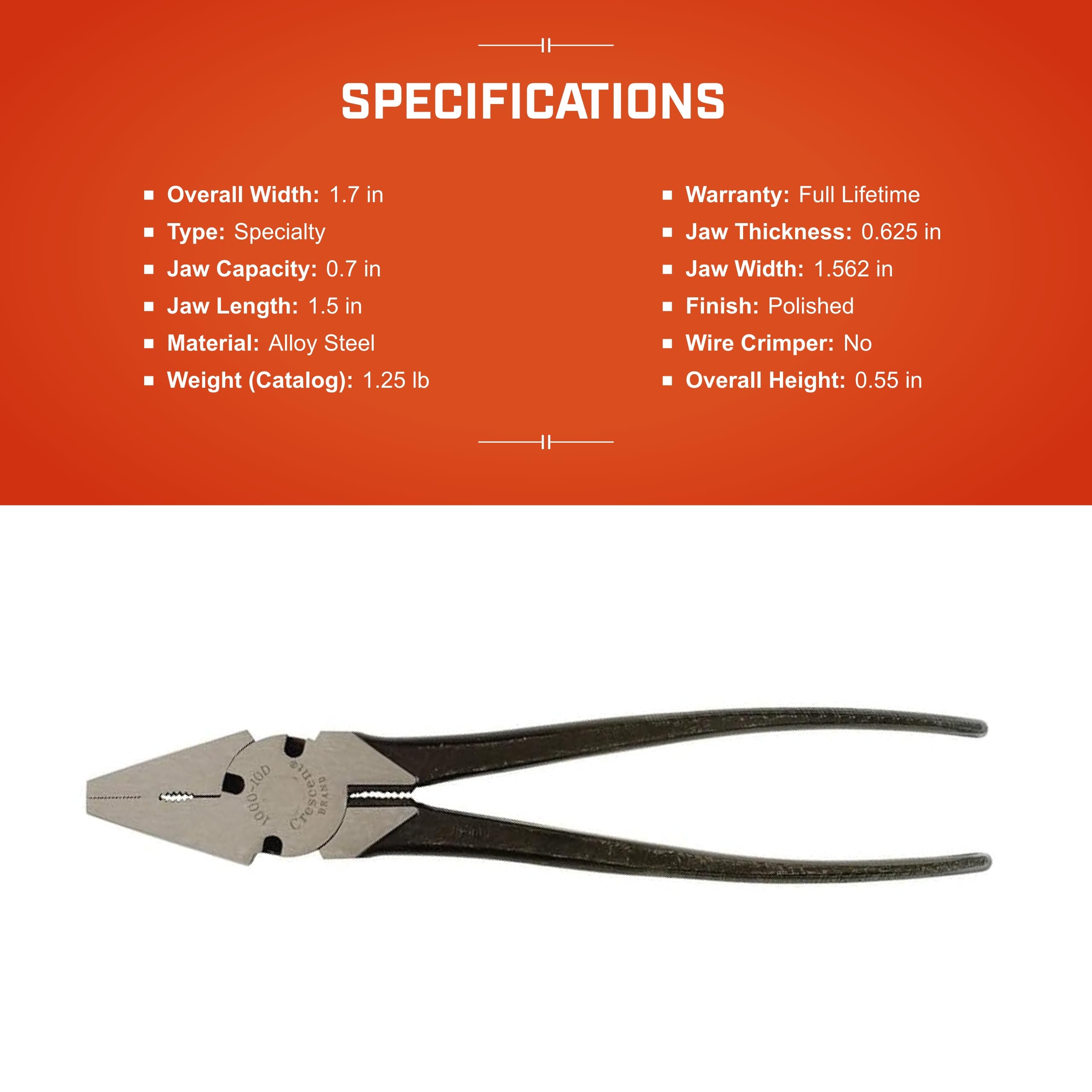 Crescent 10-1/4" Fence Tool Button Pliers - Heavy-Duty Electrician Tools for Fencing, Home Improvements & Repair - 100010VN-05