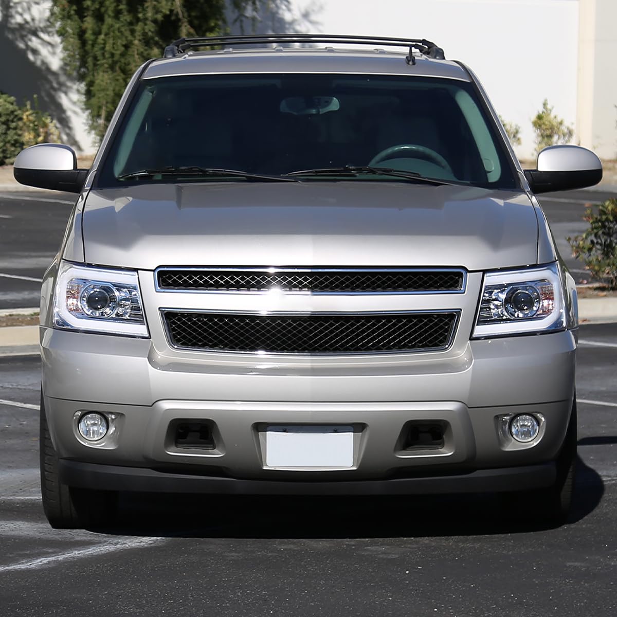 DRL LED Strip Projector Headlights SPEC-D TUNING Compatible with 2007-2014 Chevy Avalanche, Tahoe, Suburban 1500 2500, Left + Right Pair Headlamps Assembly