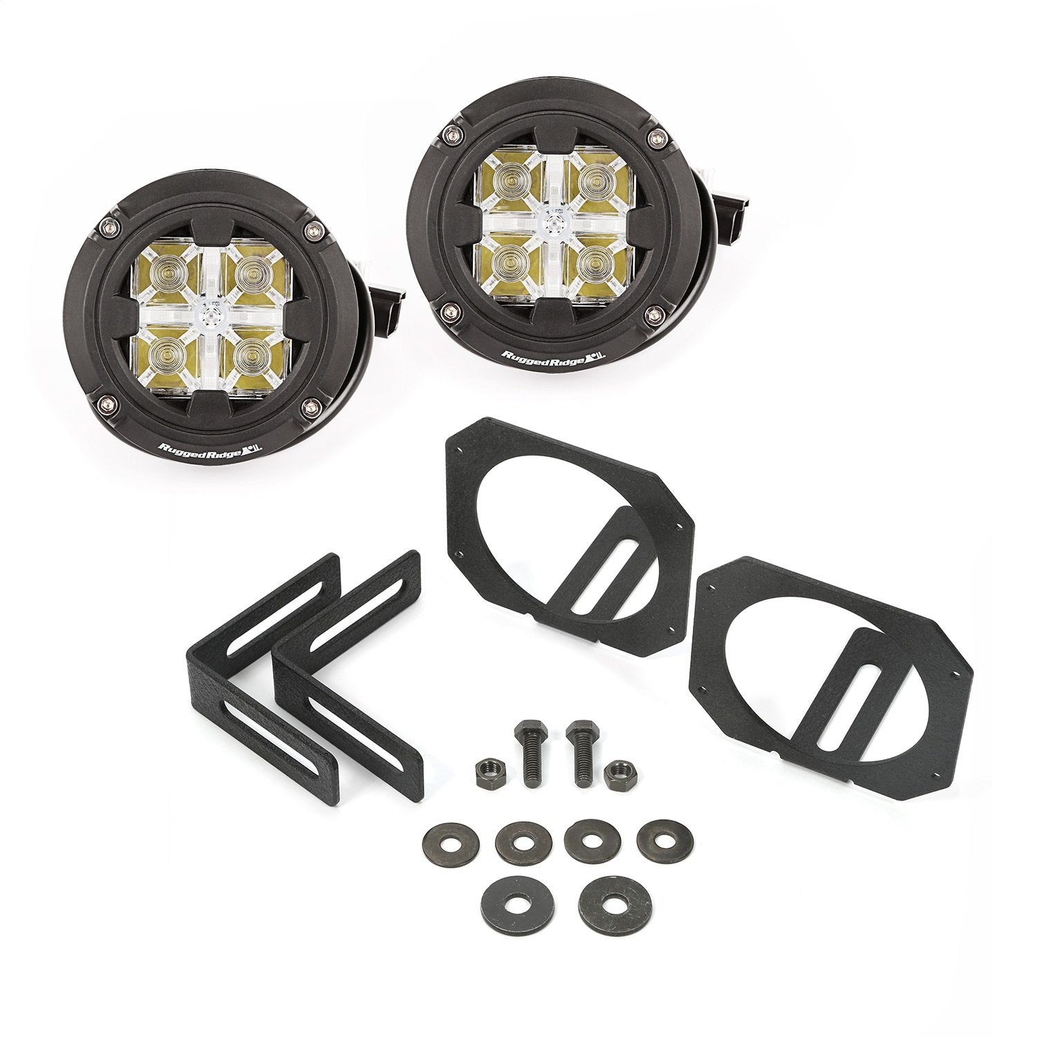Light Kit Circular Mounts, Rugged Ridge | Dual Beam LED | 11232.17 | Fits 2007-2018 Jeep Wrangler JK