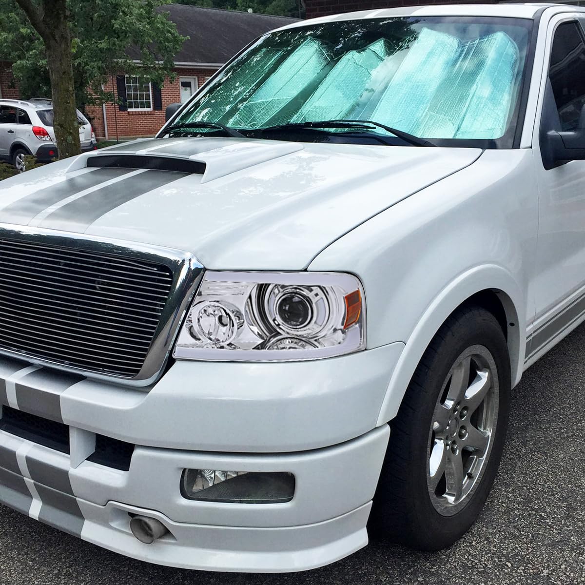 Chrome LED Tube Bar Projector Headlights SPEC-D TUNING Compatible with 2004-2008 Ford F-150, 2006-2008 Lincoln Mark LT, Left + Right Pair Headlamps Assembly