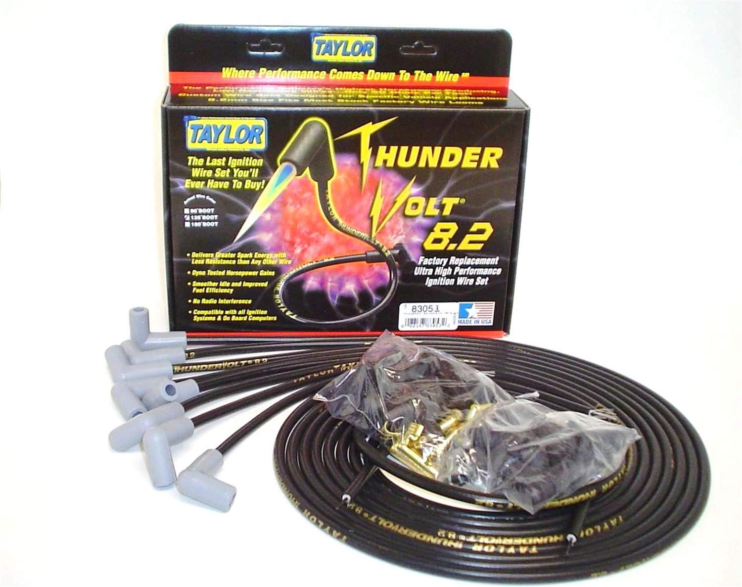 ThunderVolt Taylor Cable 83051 Black 8.2mm Ultra High Performance Universal Fit Ignition Wire Set
