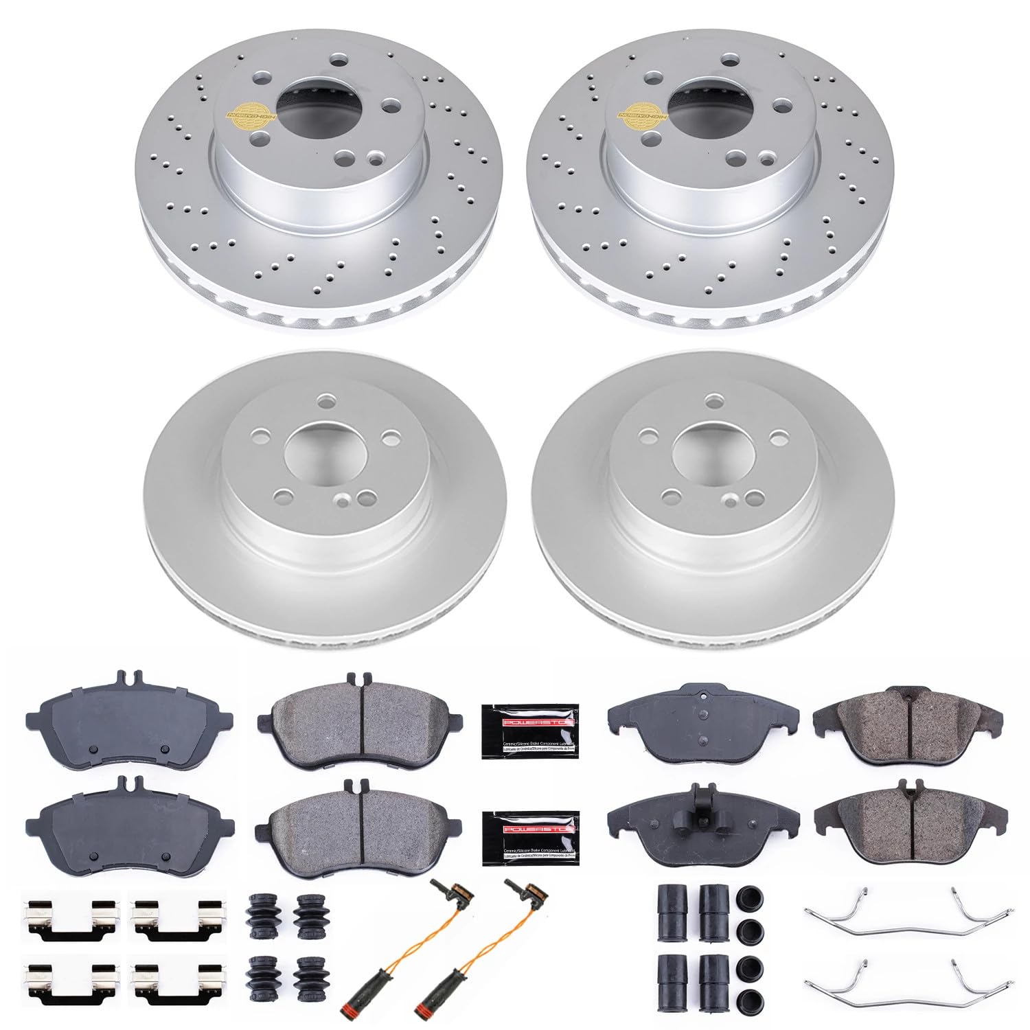 Power Stop Z17 CRK8439 Front and Rear Coated Rotor Kit-Coated Brake Rotors & Ceramic Brake Pads For Mercedes-Benz C250 2012-2015 [Model Specific]