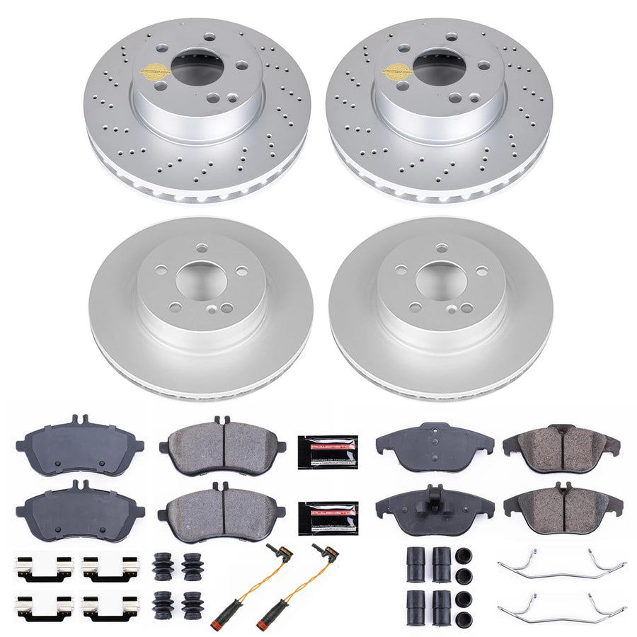 Power Stop Z17 CRK8439 Front and Rear Coated Rotor Kit-Coated Brake Rotors & Ceramic Brake Pads For Mercedes-Benz C250 2012-2015 [Model Specific]