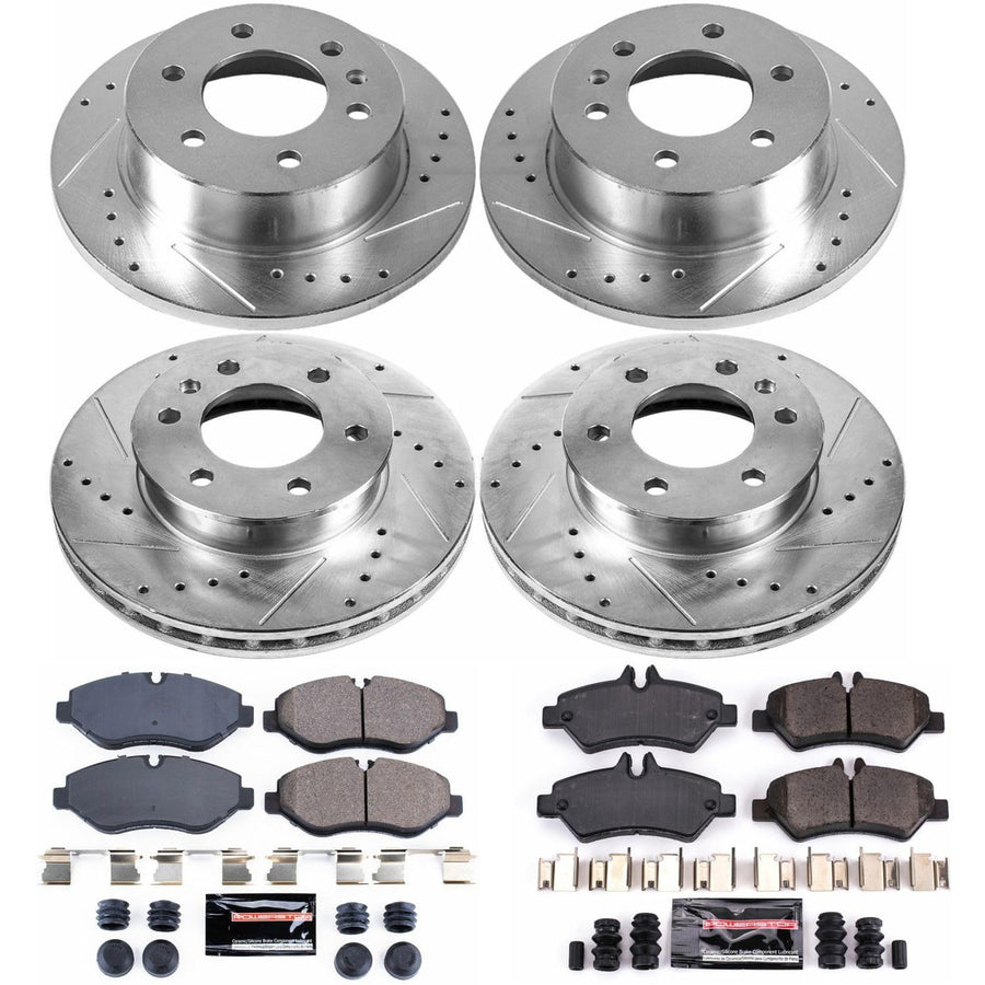 Power Stop K6235 Z23 Carbon Fiber Brake Pads Front and Rear with Drilled and Slotted Brake Rotors Kit For 2007 2008 Dodge Sprinter 2500 Freightliner Sprinter 2500 6 Lug