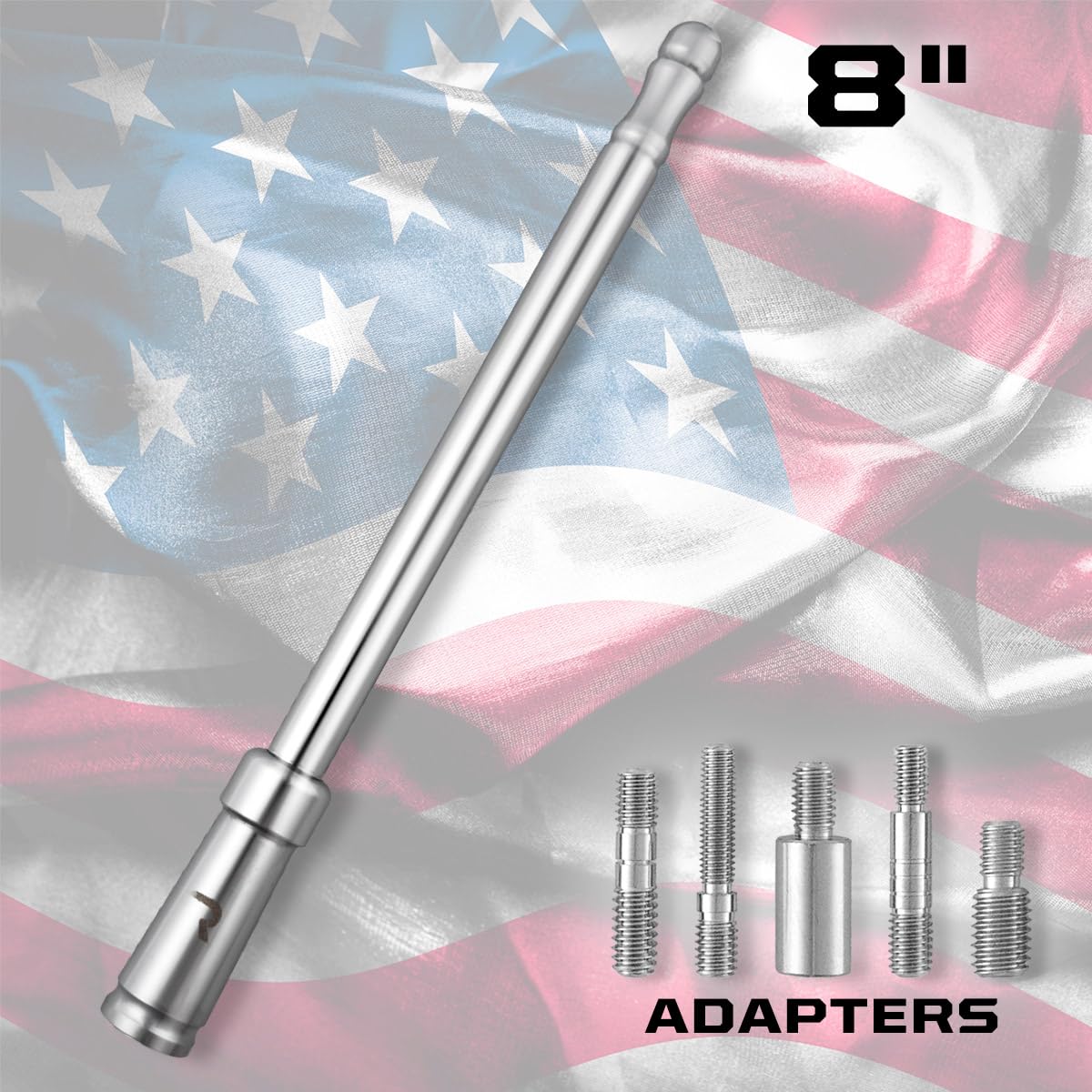 8" RECON Aluminum Antenna Mast Style (Fits OEM Factory Threaded Antenna) - Chrome
