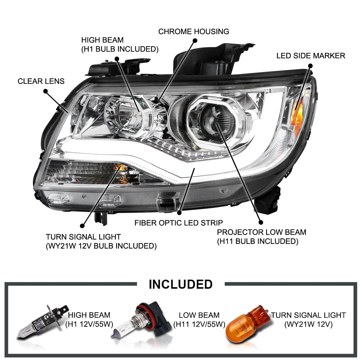 LED Light Bar Projector Headlights SPEC-D TUNING Compatible with 2015-2022 Chevy Colorado, Left + Right Pair Headlamps Assembly