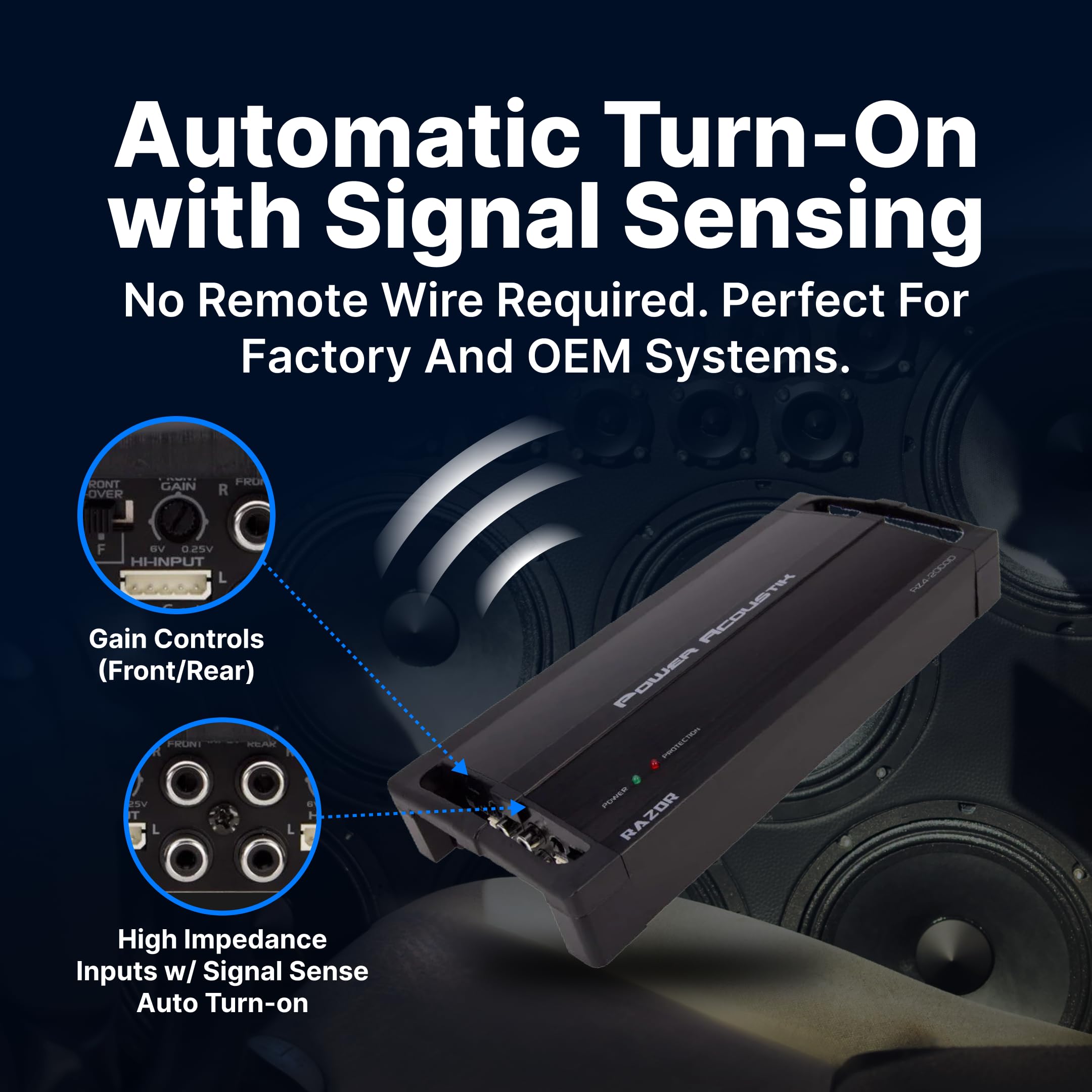 RZ4-2000D Power Acoustik 2000W Class D 4 Channel Amplifier , Black , 13.60in. x 6.30in. x 3.50in.