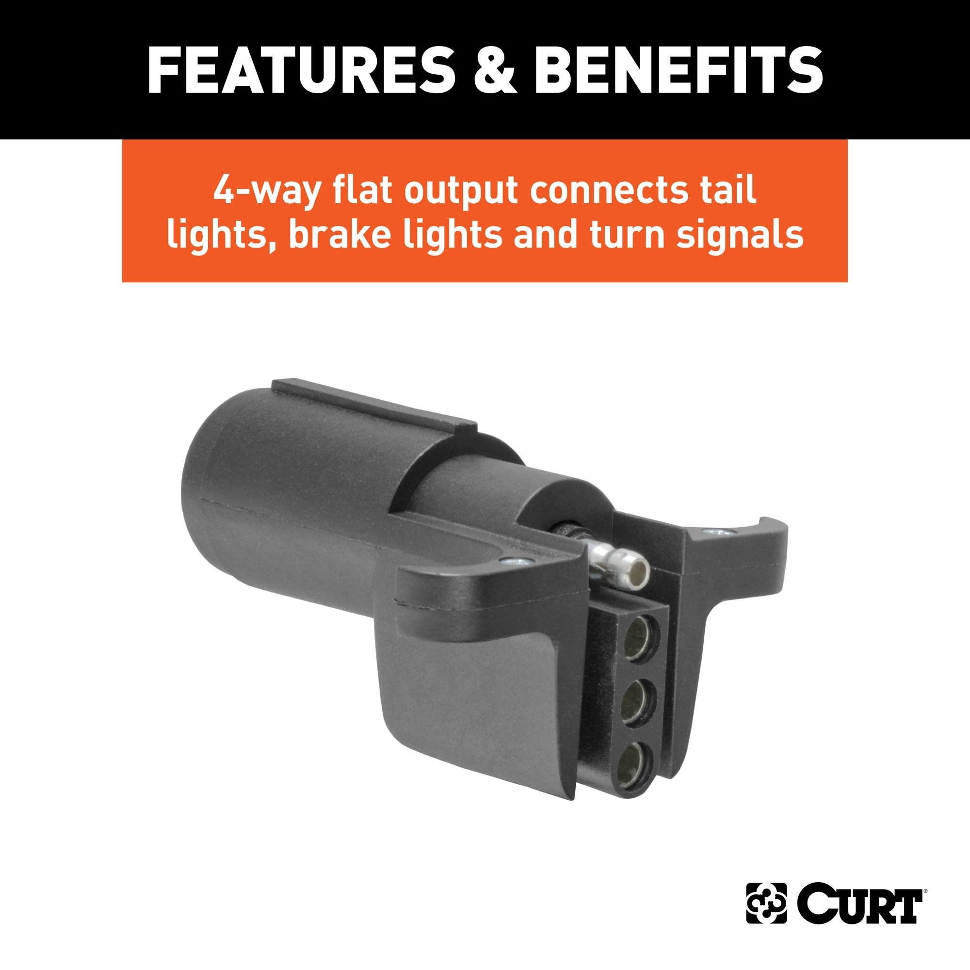 4-Way Flat Trailer Wiring Adapter to CURT 57620 6-Way Round Vehicle Side