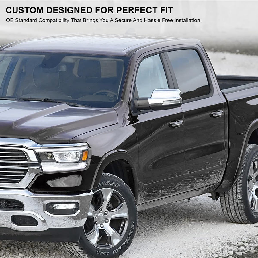 Spec-D Tuning Chrome Power Fold Heated + Puddle + Blind Spot Monitor Driver Side Left Mirror Compatible with 2019-2024 Ram 1500, Left + Right Pair