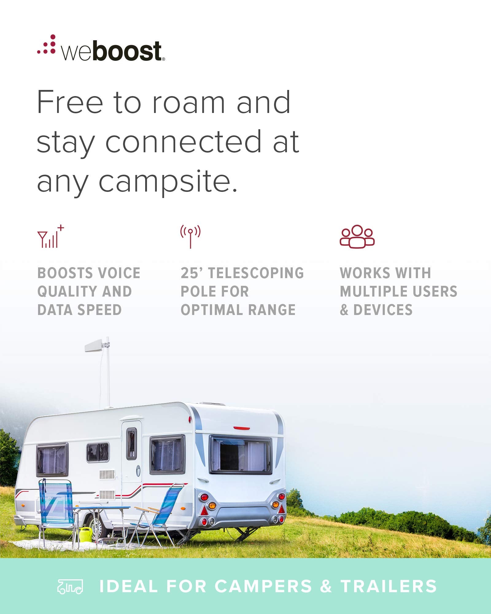 Destination RV weBoost - Cell Phone Signal Booster for Stationary Use | Boosts 5G & 4G LTE for All U.S. & Canadian Carriers - Verizon, AT&T, T-Mobile, more | Made in the U.S. | FCC Approved (470159)