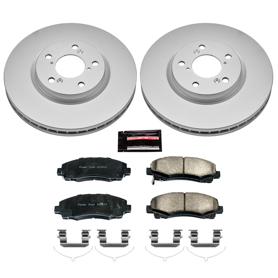 Power Stop Coated CRK5939 Brake Rotor & Ceramic Brake Pads- front For Honda Ridgeline 2012-2014 [Model Specific]