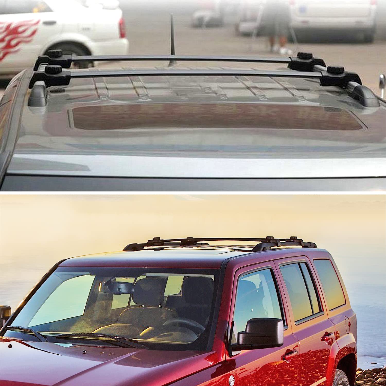 Aluminum Spec-D Tuning Factory Silver Top Roof Rack Side Rails Bar Compatible with 2007-2017 Jeep Patriot