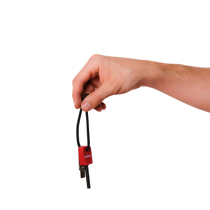 Firestarter Kershaw (1019X),3.1” High-Performance Magnesium Firesteel,Chrome-Plated Striker Steel,Up to 3000 Strikes,Waterproof,Easy to Operate,Red Molded Plastic Handle,Nylon Lanyard,1.1 OZ,Small