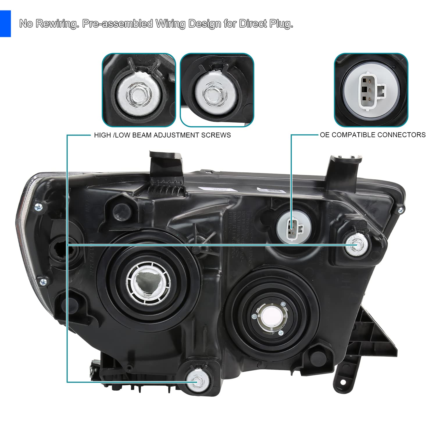 Chrome Projector Headlights w/LED Tube SPEC-D TUNING Compatible with 2007-2013 Toyota Tundra, Left + Right Pair Headlamp Assembly