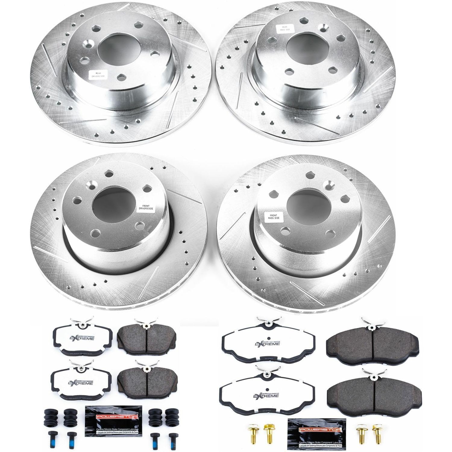 Power Stop Brake Kit Front and Rear For 1999 2000 2001 2002 2003 2004 Land Rover Discovery - Truck & Tow Carbon Fiber Ceramic Pads & Drilled and Slotted Rotors Replacement, K6153-36