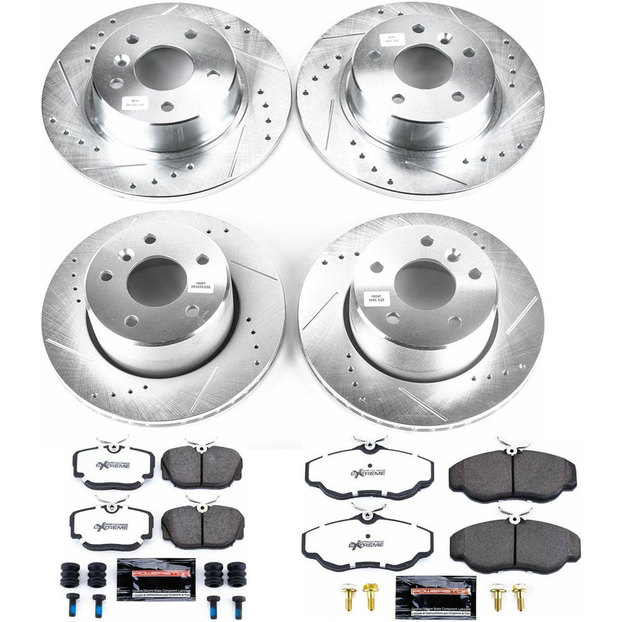 Power Stop Brake Kit Front and Rear For 1999 2000 2001 2002 2003 2004 Land Rover Discovery - Truck & Tow Carbon Fiber Ceramic Pads & Drilled and Slotted Rotors Replacement, K6153-36