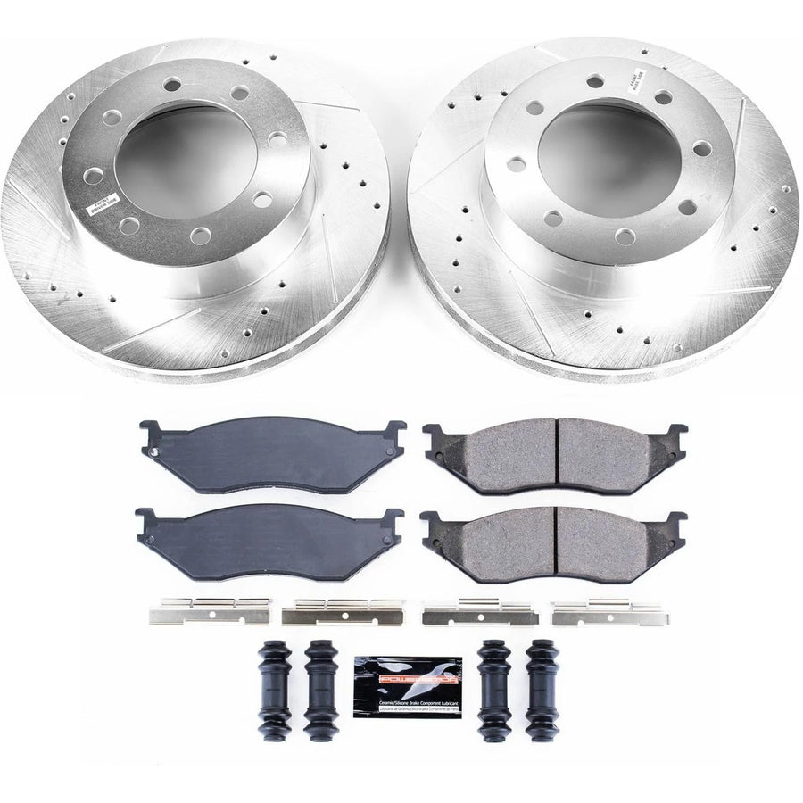 Power Stop K5185 Z23 Carbon Fiber Brake Pads with Drilled & Slotted Brake Rotors Kit For E-550 Econoline Super D, E-550 Super D, F-450 Super Duty, F-550 Super Duty [Model Specific]