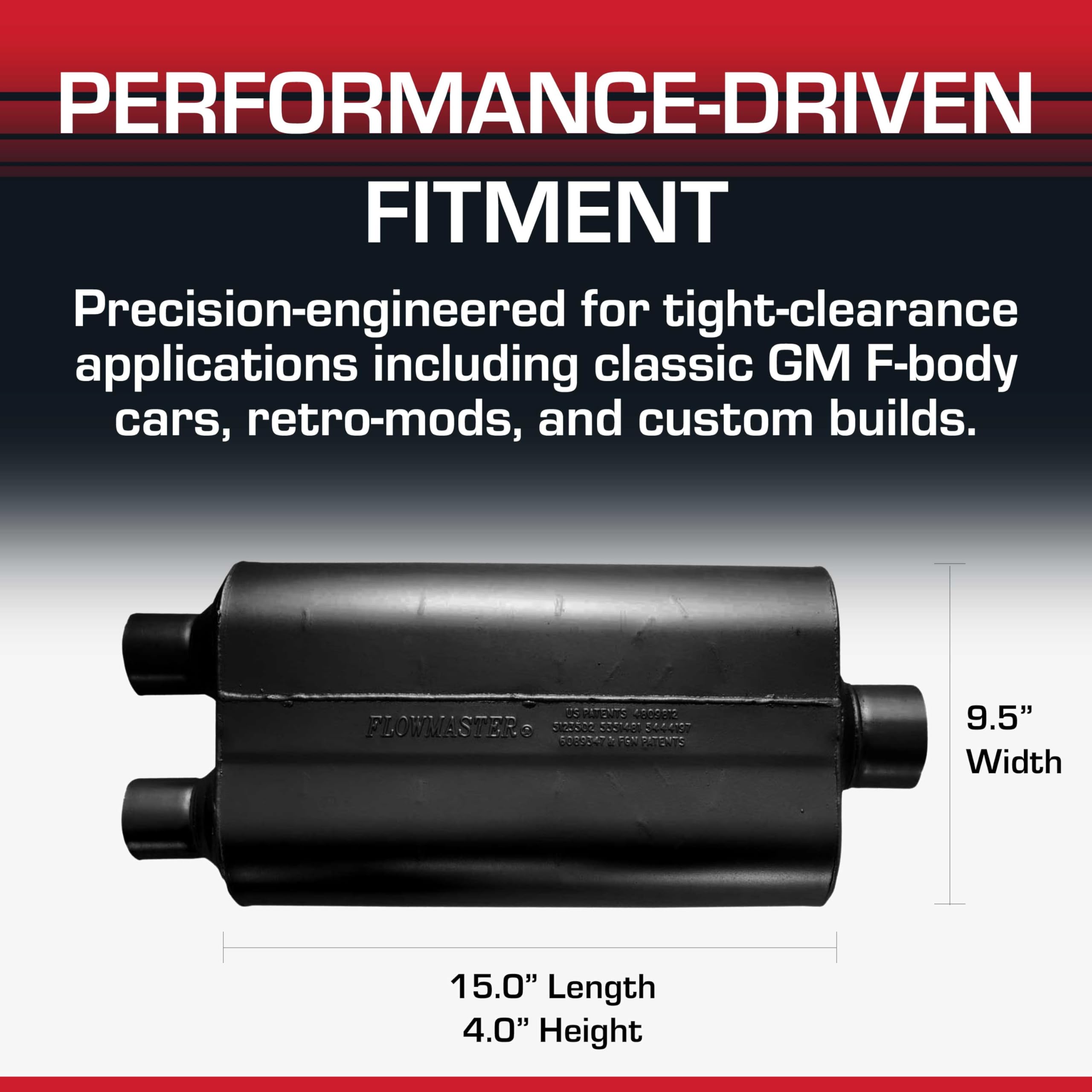 Flowmaster 80 Series Muffler Chambered – 2.50” - Offset In/Dual Out – Aggressive Sound – Aluminized Steel – Performance Exhaust for F-Body Vehicles (Camaro, Firebird, Trans Am) - Muscle Cars, 42583