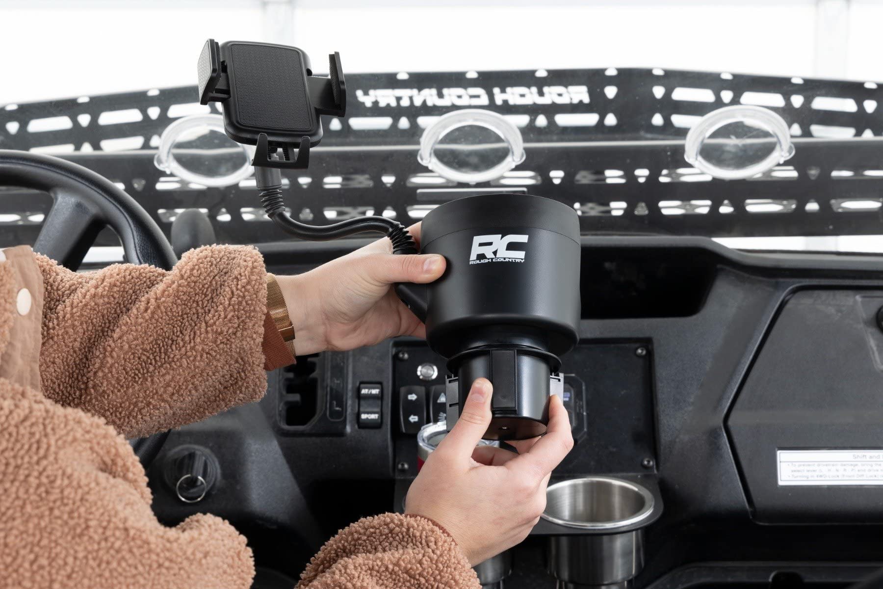 2 in 1 Rough Country Expanding Cup and Phone Holder - J5054, Black, 2.69in - 3.9in Diameter