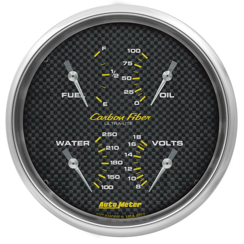 Quad Auto Meter 4819 Gauge, 5", 0Ωe-90Ωf, Elec, Carbon Fiber
