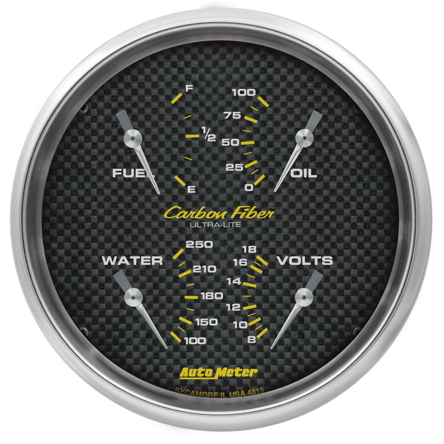 Quad Auto Meter 4819 Gauge, 5", 0Ωe-90Ωf, Elec, Carbon Fiber