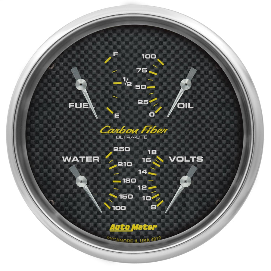 Quad Auto Meter 4819 Gauge, 5", 0Ωe-90Ωf, Elec, Carbon Fiber