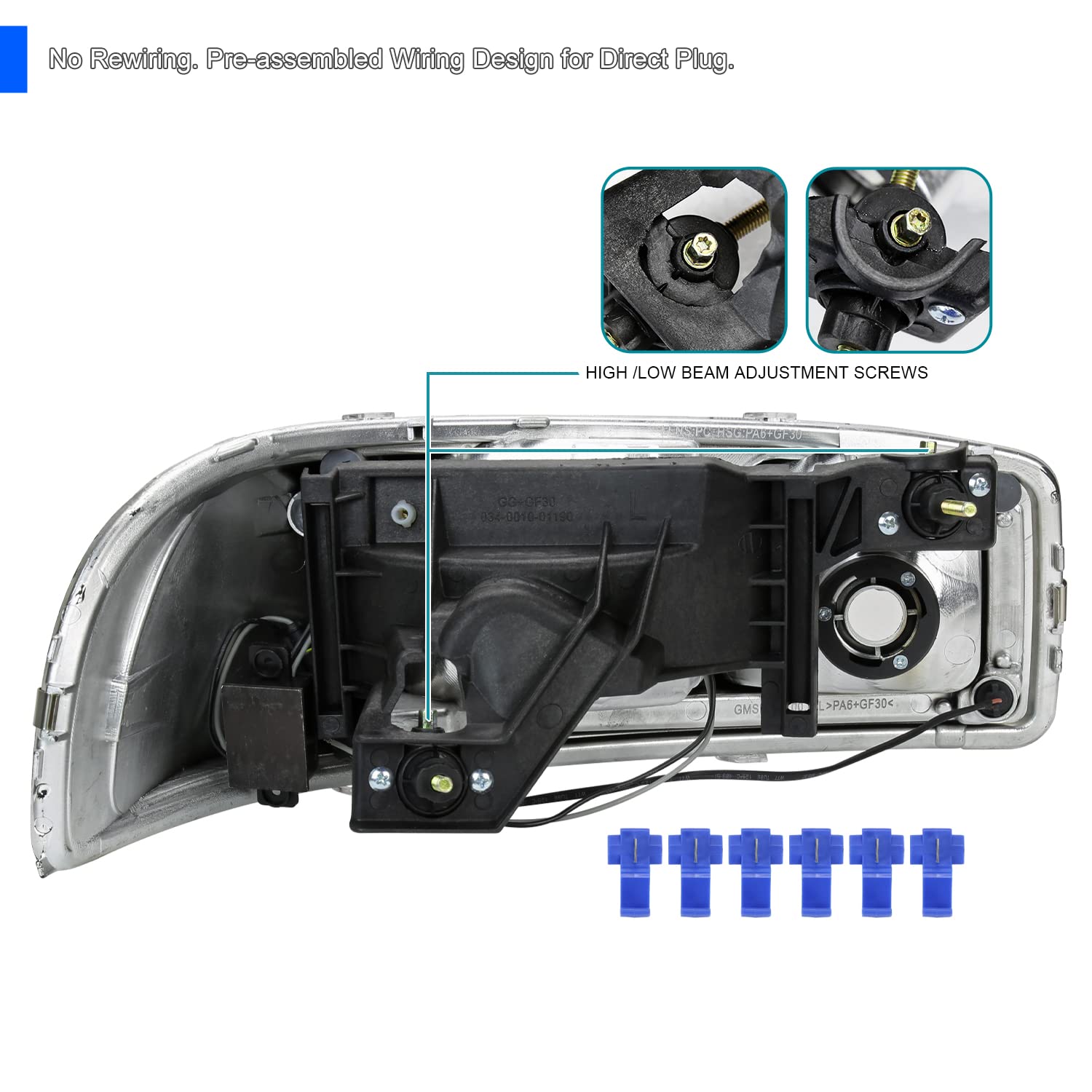 Chrome Housing SPEC-D TUNING Smoke Lens Headlights Lamps+LED Tube Strip Compatible with 1999-2006 GMC Sierra 1500/2500/3500, Left + Right Pair Headlamp Assembly