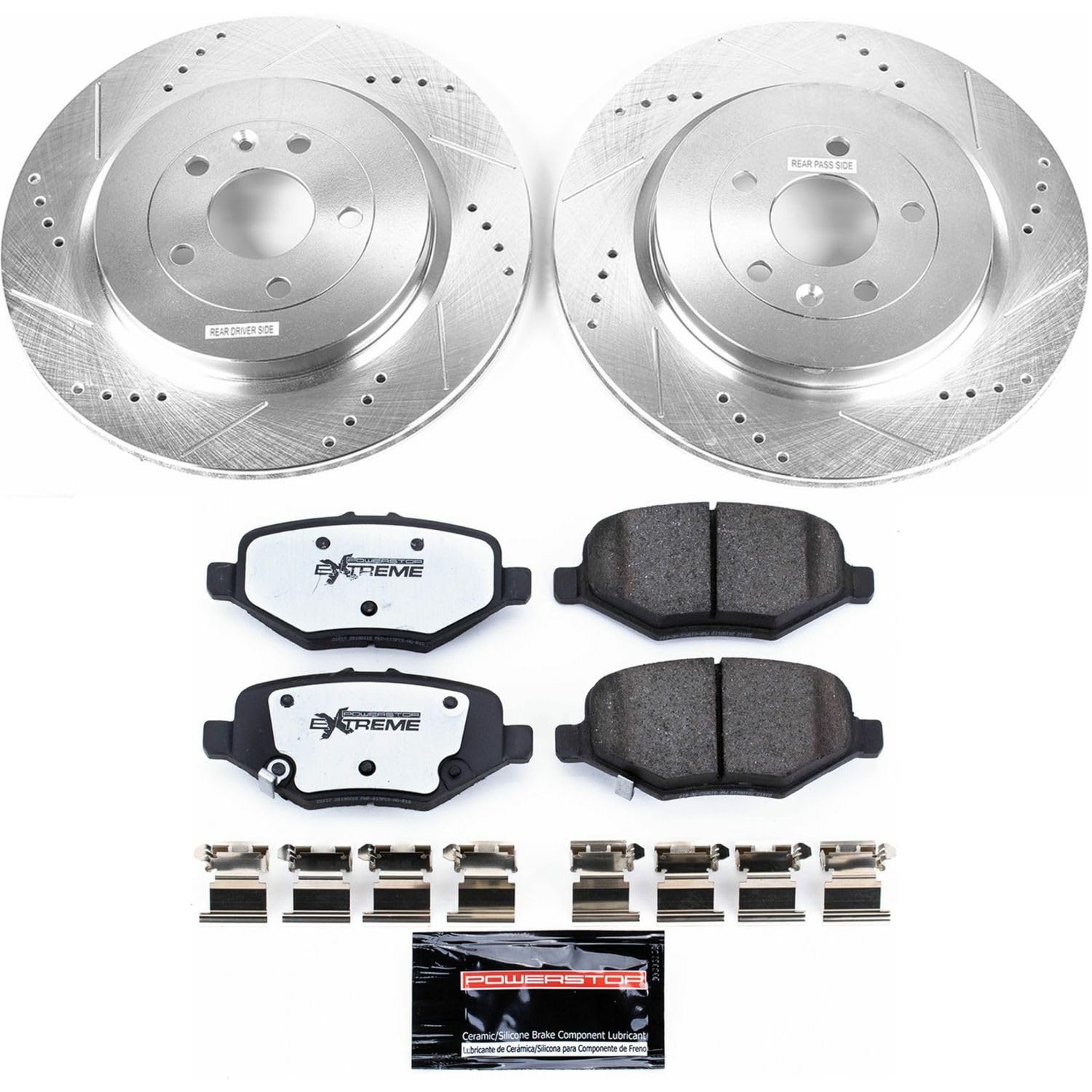 Rear Brake Kit Power Stop For 2013 2014 2015 2016 2017 2018 2019 Ford Explorer - Truck & Tow Carbon Fiber Ceramic Brake Pads & Drilled and Slotted Rotors Replacement, K6376-36