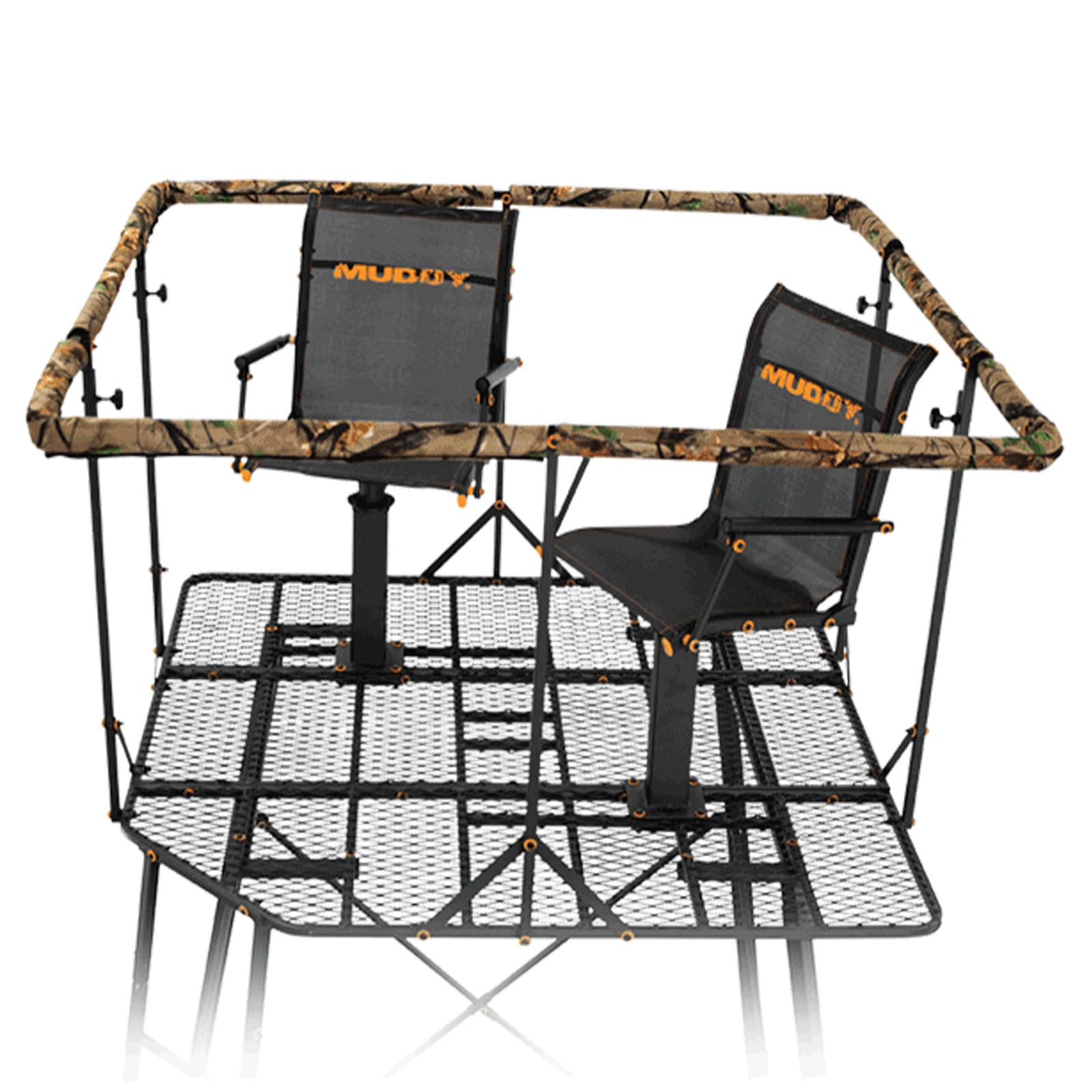 12' Muddy Quad Pod - 57" L x 57" W Durable Steel 500 Pound Capacity Hunting Outdoor Platform with Full-Surround Shooting Rail & 2 Flex-Tek Seats, Blind Kit Not Included