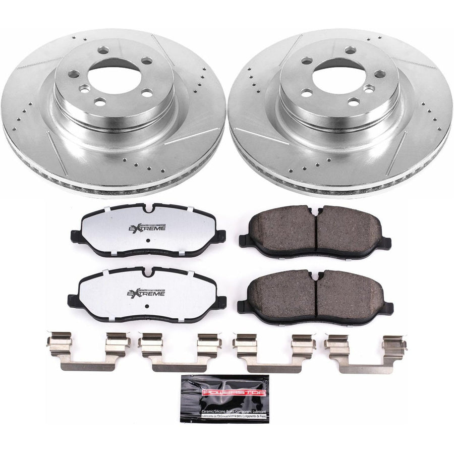 Front Brake Kit Power Stop For 2006 2007 2008 2009 Land Rover Range Rover - Truck & Tow Carbon Fiber Ceramic Brake Pads & Drilled and Slotted Rotors Replacement, K5419-36