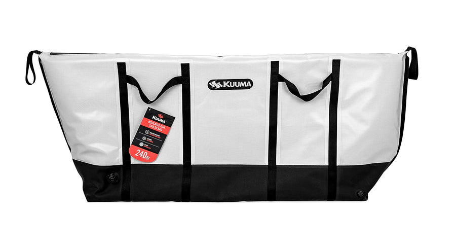 Heavy Duty Kuuma 240 Quart Insulated Fish Bag with Drain Plug - Keeps Your Fish Cool and Fresh (50186), White/Black