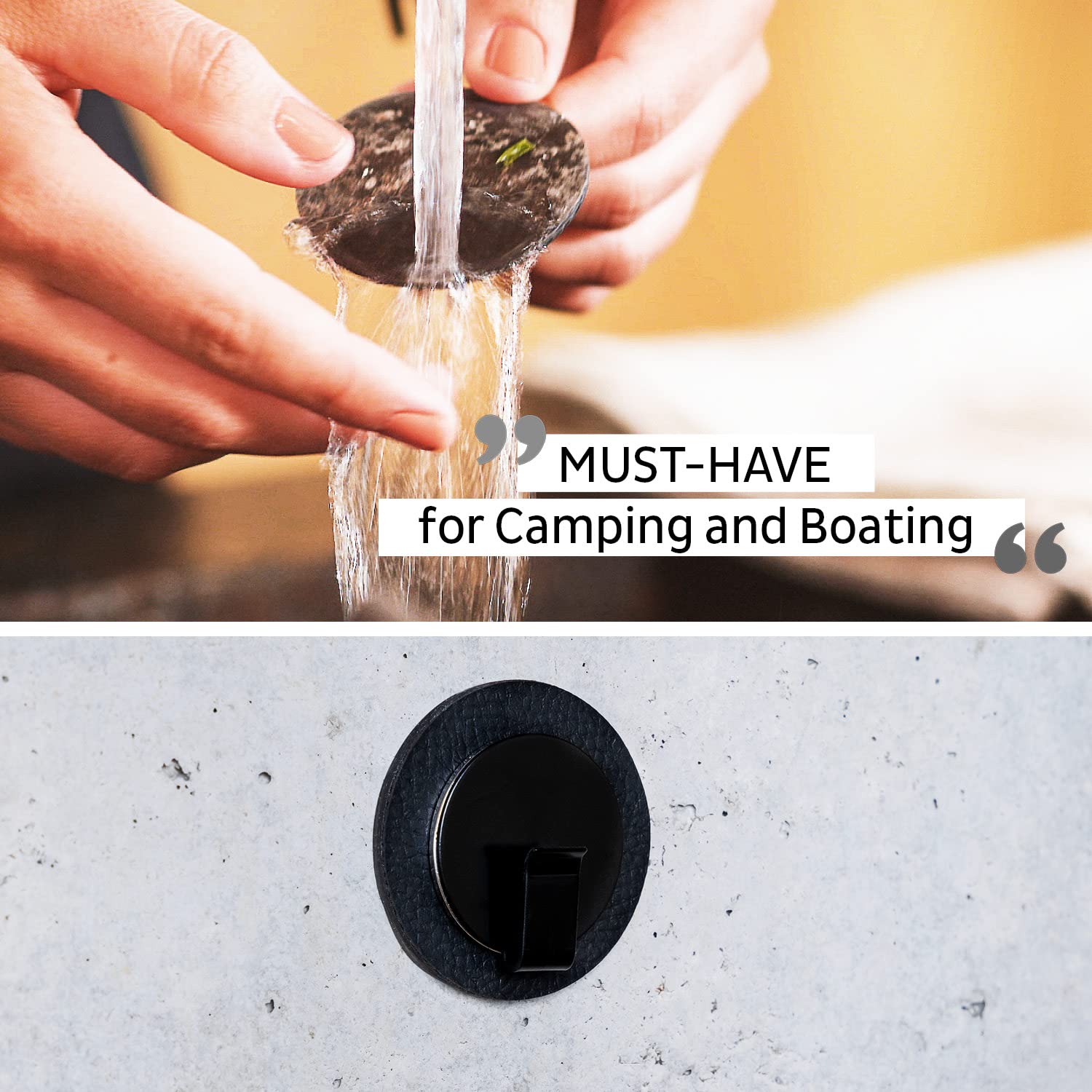 silwy® Clever Magnetic Hook Including Black Metal Nano Gel Pad Black - Reusable, Flexible and Washable - Perfect for Camping, Caravaning and Boating