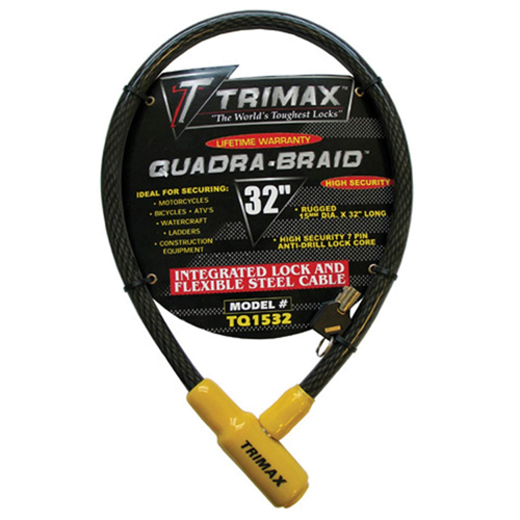 Trimaflex Trimax TQ1532 Integrated Keyed Cable Lock, Yellow / Black, (32" Length x 15mm)