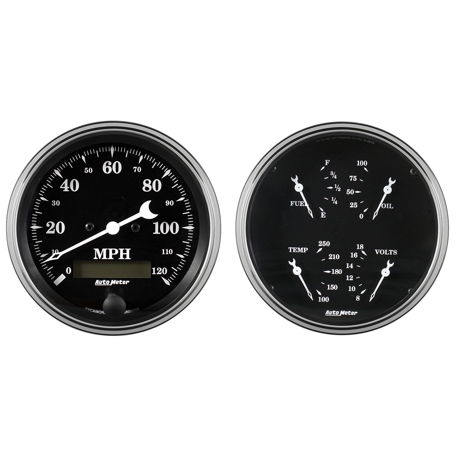 Gauge Kit AutoMeter 1703, 2 Pc, Quad & Speedometer, 5", Old TYME Black