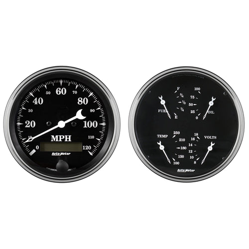 Gauge Kit AutoMeter 1703, 2 Pc, Quad & Speedometer, 5", Old TYME Black