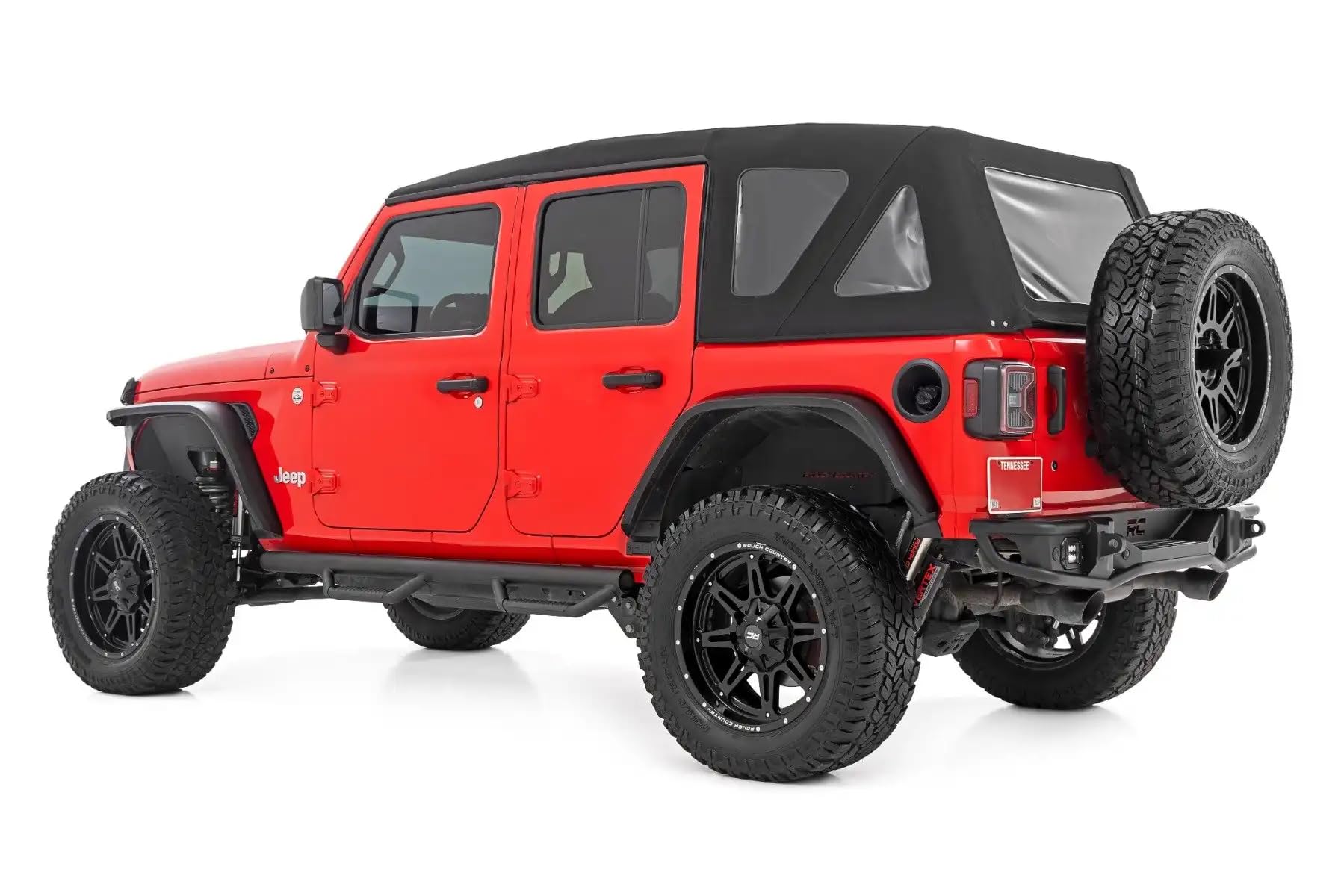 Rough Country Nerf Step Bars Unlimited for Jeep Wrangler (2018-2025) 4-Door - Rugged Full Length Nerf Bars with Side Steps, Bolt-On Install