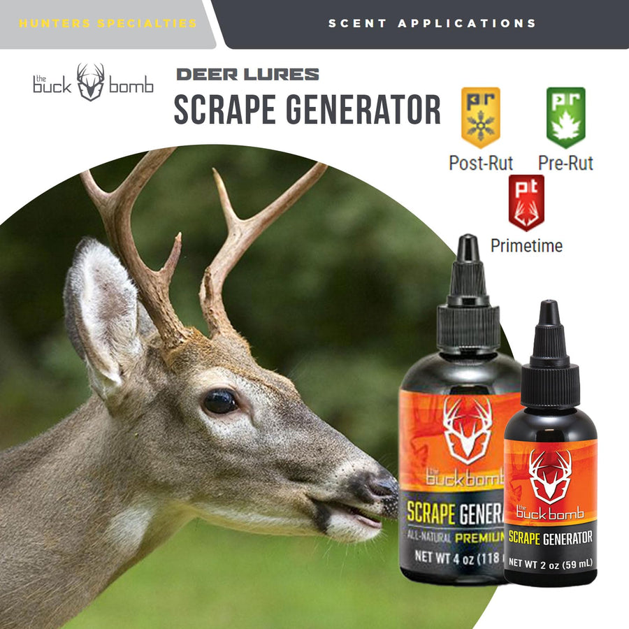 Buck Bomb Hunters Specialties Natural Scrape Generator Liquid Scent w/Wicks | Deer Buck Lure Hunting Primetime Post/Pre Rut Scent Attractant for Hunting, 4 Oz (118 ml.)