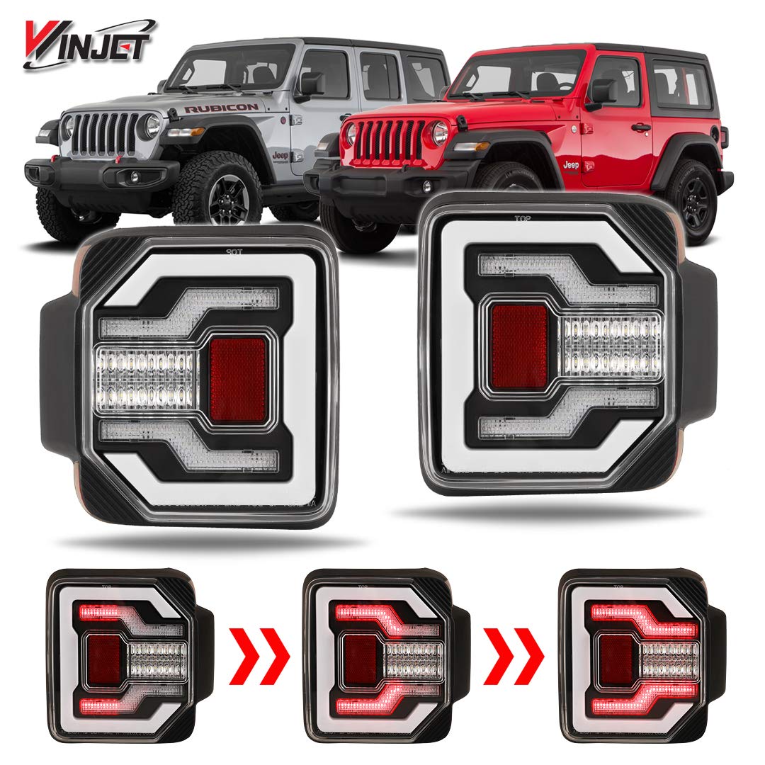 Taillights Winjet Compatible with Jeep [2018-2025 Jeep Wrangler JL] & [2021-2025 Jeep Wrangler 4XE Plugin] LED Sequential Tail Lights (Clear)
