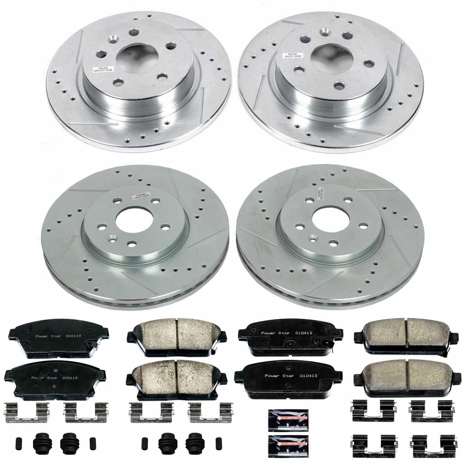 Power Stop K6792 Z23 Carbon Fiber Brake Pads Front and Rear with Drilled & Slotted Brake Rotors Kit For Buick Encore 2013-2017 [Model Specific]