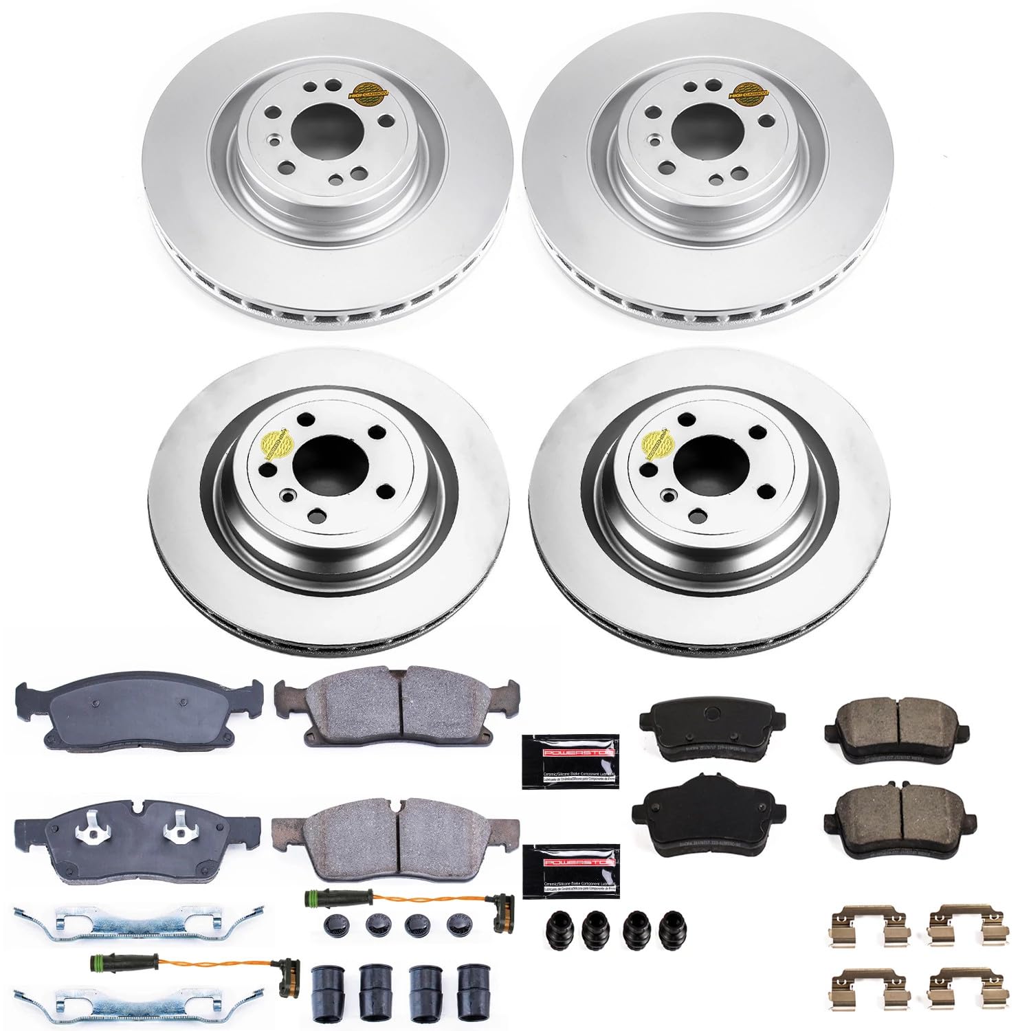 Coated Brake Rotor and Ceramic Brake Pads Power Stop CRK7623- Front & Rear