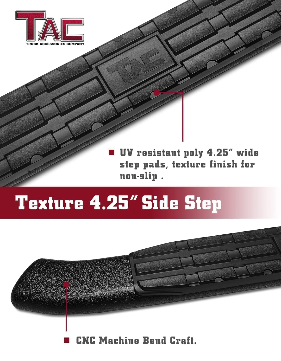 2015-2025 Chevy Colorado/GMC Canyon Crew Cab Pickup Truck TAC Side Steps 4.25" Oval Bend Texture Black Nerf Bars Running Boards (Texture Powder Coating Brackets)