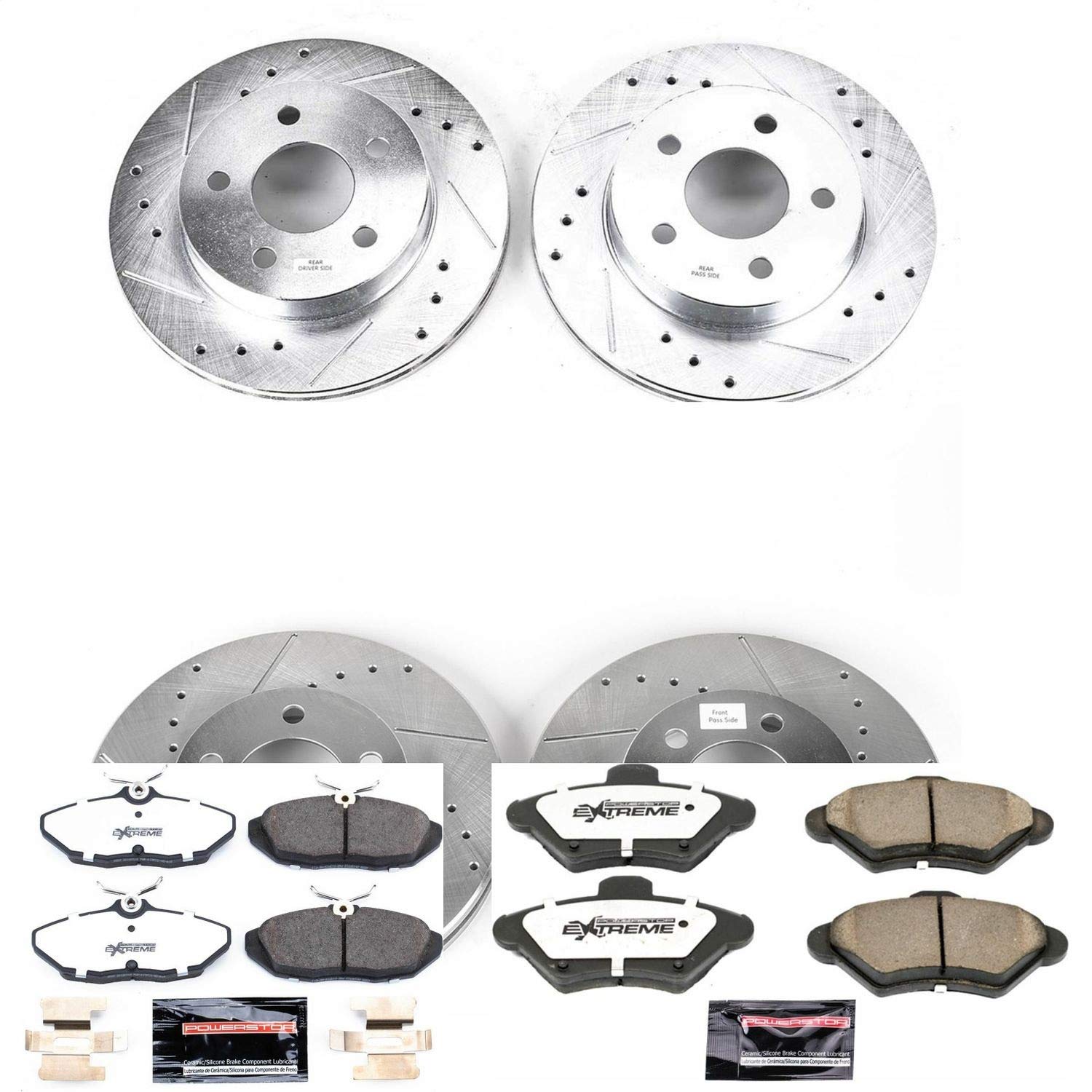 Power Stop K1326-26 Z26 Carbon Fiber Brake Pads Front and Rear with Drilled & Slotted Brake Rotors Kit For Ford Thunderbird 1993-1997, Mercury Cougar 1993-1997 [Model Specific]