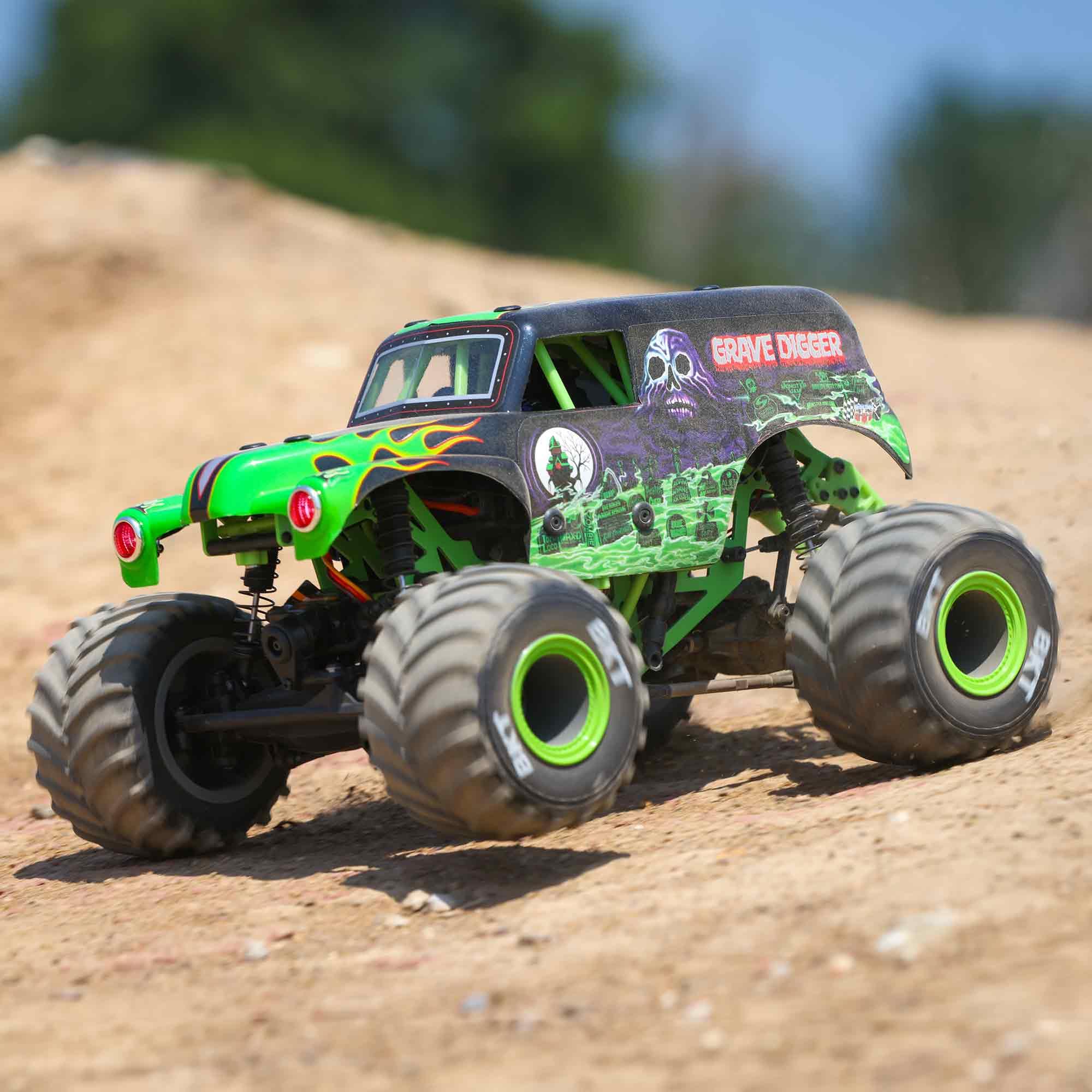 Losi 1/18 Mini Grave Digger LMT 2S 4X4 RTR Brushed Monster Truck Battery & Charger Included Green LOS01026T1