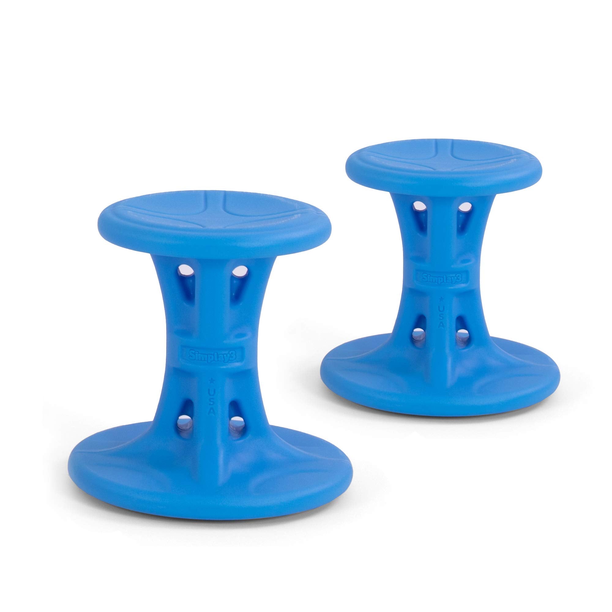 14" Simplay3 Play Around Wiggle Chairs 2-Pack, Kids Wobble Stools for Ages 5-8, Improved Focus and Attention - Blue, Made in USA