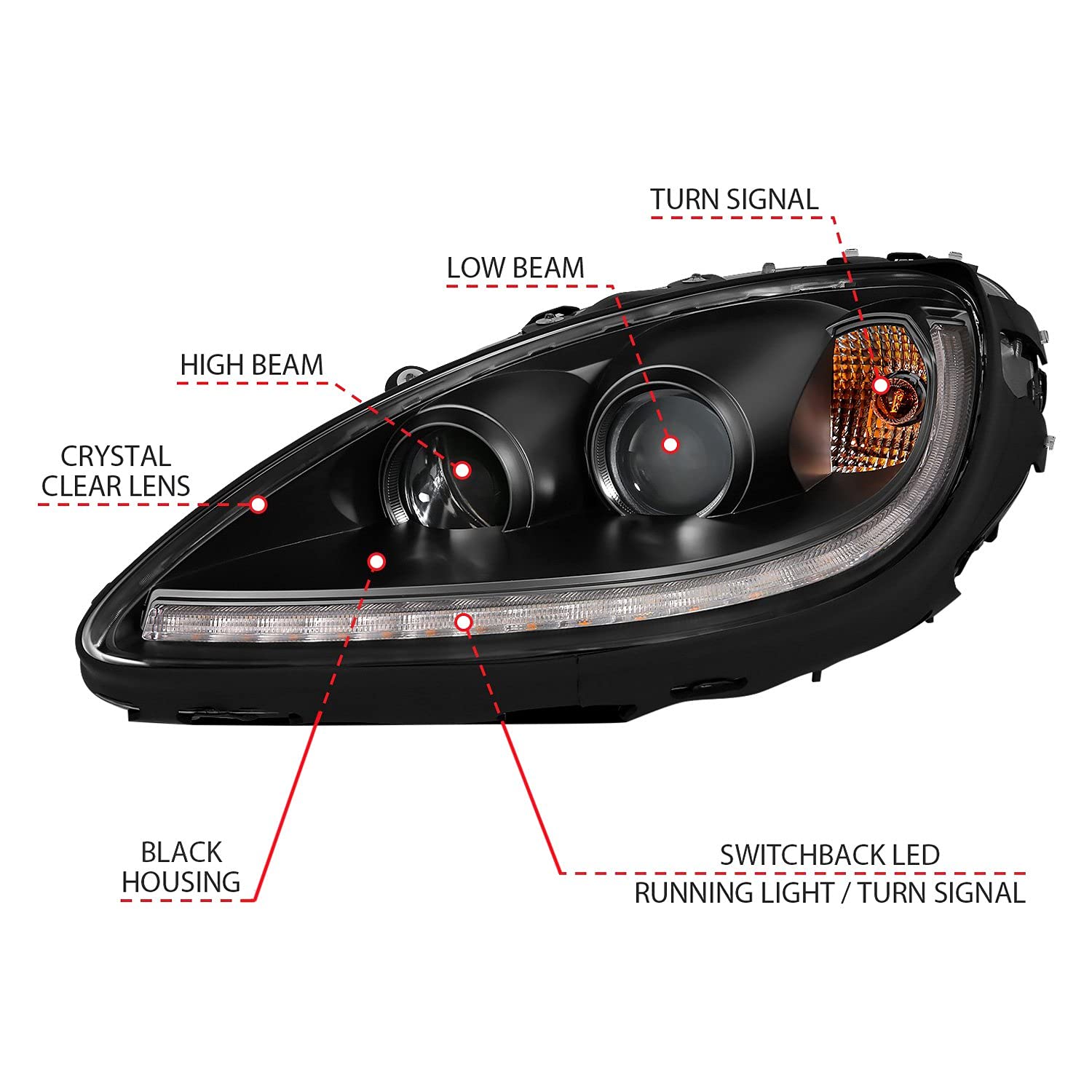 2005-2013 Chevy Corvette ANZO (121553) Projector Plank Style Switchback H.L. Black Amber