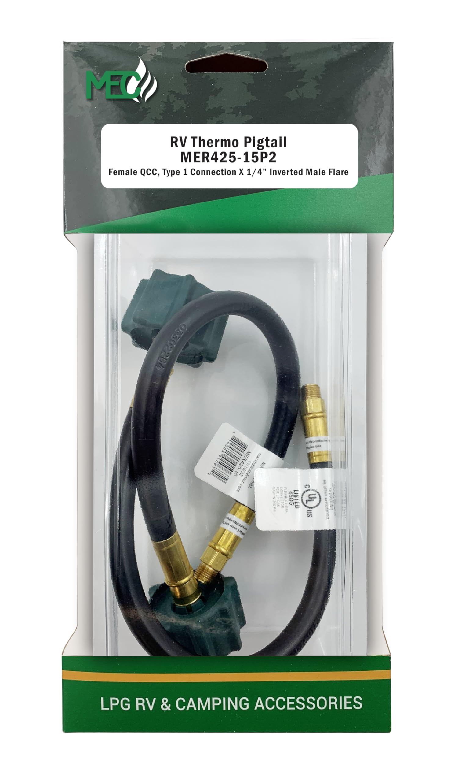 Marshall Excelsior Thermo Pigtail MER425-15P2, 1/4" Inverted Flare X QCC - 15", Pack of 2